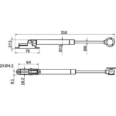 Подъемник газовый верхний 80N с доводчиком и фиксацией в положении серый AKS - фото 3