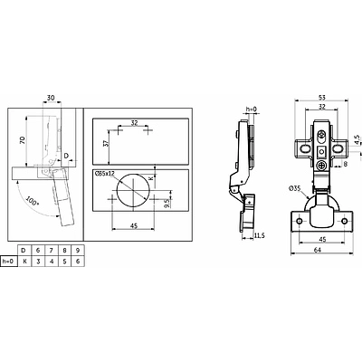 Петля полунакладная без пружины 45мм h0 clip-on AKS - фото 2