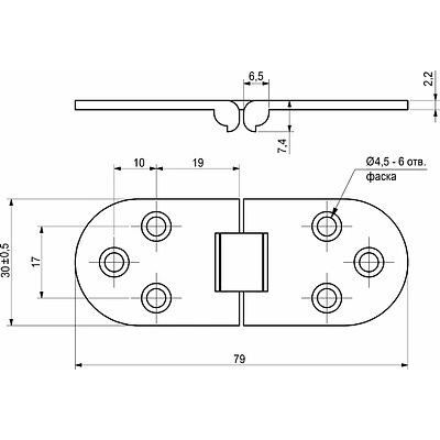 Петля секретерная металл/металл 30*78мм хром AKS плоская - фото 2