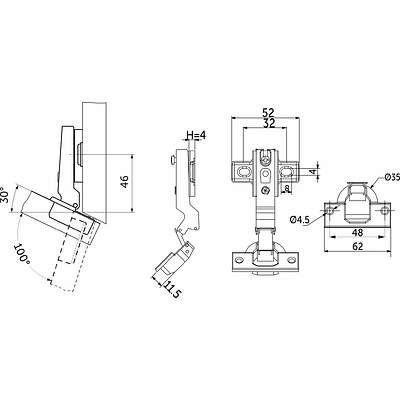 Петля угловая -30° с пружиной 48мм h4 slide-on AKS - фото 2