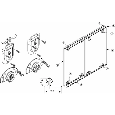 Комплект FAST для 1 раздвижной двери LAGUNA 50 кг (ролики верх и низ, стопор) - фото 2