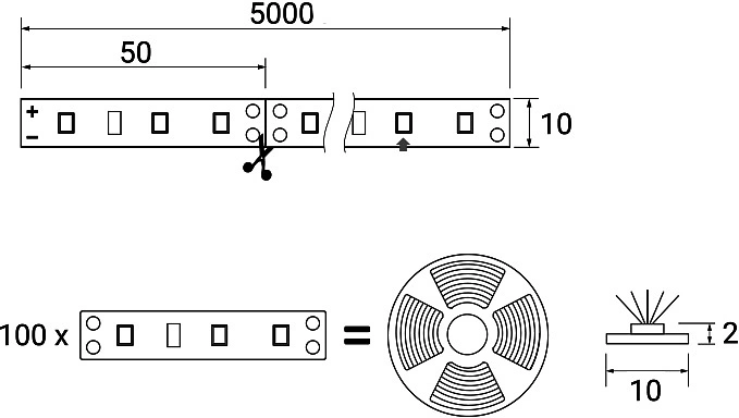 Лента светодиодная RGB - 10W/m, 12V, 10мм, 5050, 60 д/м, IP20, цветная - 5м, AKS - фото 2