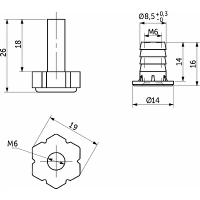 Регулятор уровня+муфта М6 черный (1 упак. = 500 компл.) AKS - фото 2