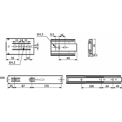 Направляющая шариковая L-300 h=45 AKS SMART SOFT CLOSE + PUSH TO OPEN - фото 2
