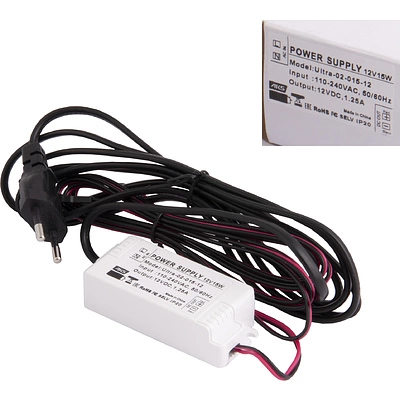 Блок питания Ultra 15W/12V с вилкой и миниконнектором (по 2 м), AKS - фото 3