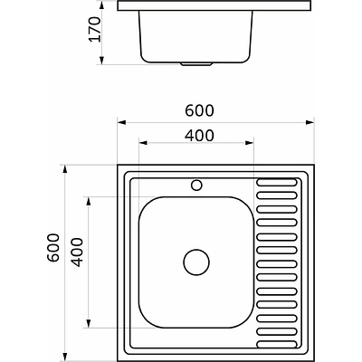 Мойка н/сталь, квадратная одночашевая, 600*600мм, полир хром, мойка слева, накладная, AKS (0,6мм) - фото 2