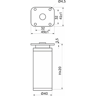 Опора меб. алюм. DAP-77 h100 с регул. алюминий AKS - фото 2