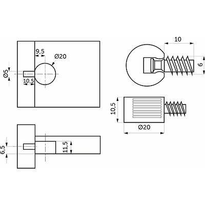 Полкодержатель d20 со штоком-евровинтом 6*10 коричневый (уп/4шт), AKS - фото 2