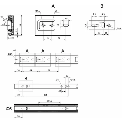 Направляющая шариковая L-250 h=35 AKS C - фото 2
