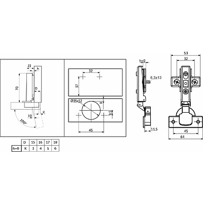 Петля накладная с доводчиком 45мм h0 clip-on AKS (еврошурупы) - фото 2