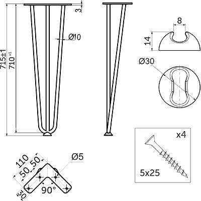 Опора меб. FLASH h715, слоновая кость AKS - фото 2