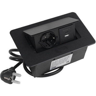 Выдвижной удлинитель Nova 4, 1 розетка, USB A + USB C, черный, AKS - фото 1