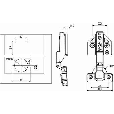Петля полунакладная с доводчиком 45мм h0 clip-on AKS PLUS 3D (саморезы, заглушки) - фото 2