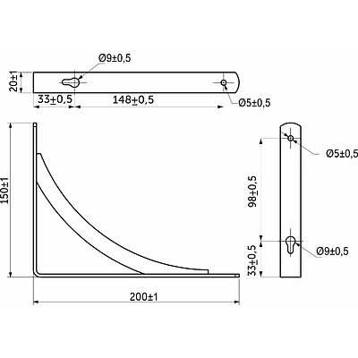 Полкодержатель мет. KOMETA 200*150*20*3, черный AKS - фото 2