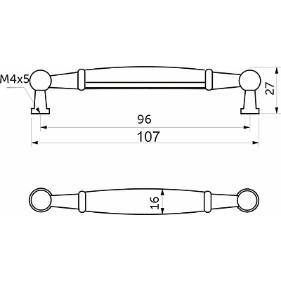Ручка меб. скоба мет. UP21 с керам. вставкой (крем) 96 старое золото/золотой узор AKS тип 2 - фото 2