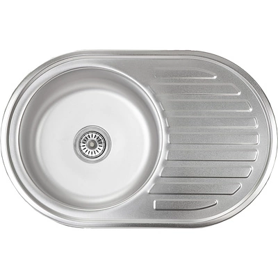 Мойка н/сталь, овальная одночашевая, 770*500мм, матовый хром, врезн на столешницу, AKS (0,8мм) - фото 1