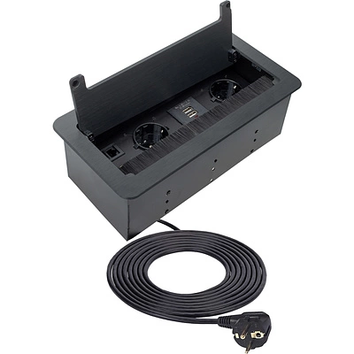 Выдвижной удлинитель 2 розетки, 1xUSB-A, 1xUSB-C, HDMI, LAN, черный, провод 1.5м, HLT - фото 1