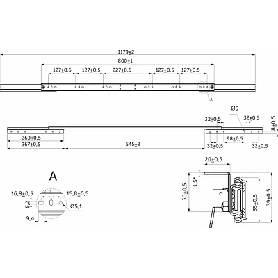 Механизм для раздвижных столов внешний синхронный со стопором L-800 мм AKS - фото 2