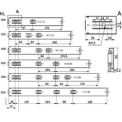 Направляющая шариковая L-300 h=45 AKS SMART SOFT CLOSE + PUSH TO OPEN - фото 3