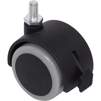 Колесо меб. пласт. FURNI d50 с винтом M8 с торм., черный/серый AKS - фото 1