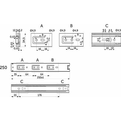 Направляющая шариковая L-250 h=35 GRIDLI A - фото 2