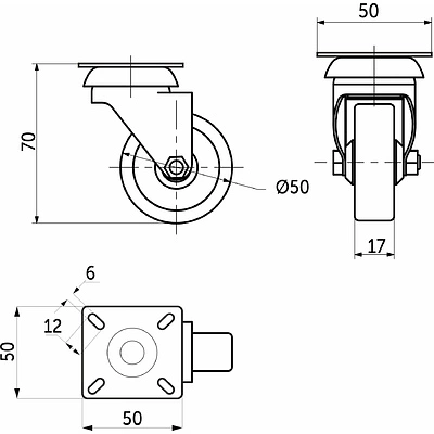 Колесо меб. TECH d50 h70 с площадкой, серый AKS тип2 - фото 2