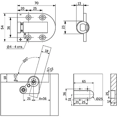 Петля для откидной крышки ящика черная 4-10кг с доводчиком AKS - фото 2