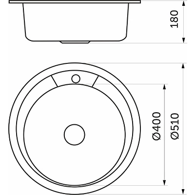 Мойка н/сталь, круглая одночашевая, d510мм, матовый хром, врезн на столешницу, AKS (0,8мм) - фото 2
