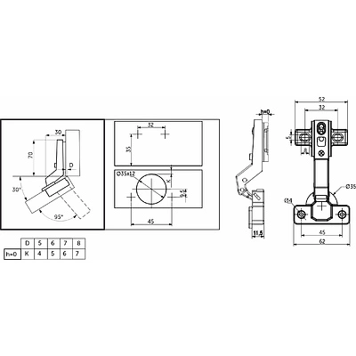 Петля угловая 30° с доводчиком 45мм h0 clip-on AKS - фото 2