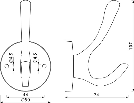 Крючок меб. двухрожковый мет. HORN черный AKS - фото 3