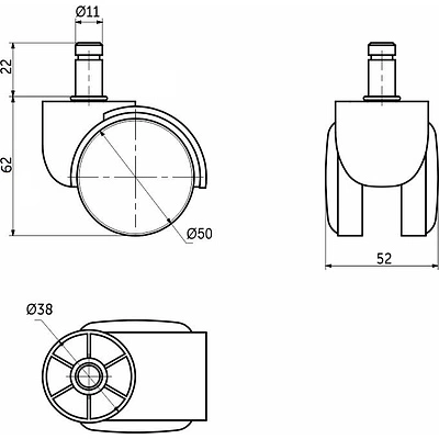 Колесо меб. пласт. FURNI d50 со штоком, белый/серый AKS - фото 2