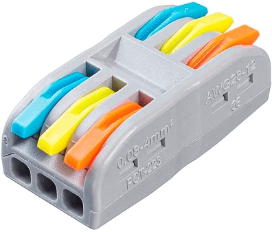 Соединитель электрический, клеммный, PCT-223, на три линии, проходной, быстрозажимной, GS - фото 1