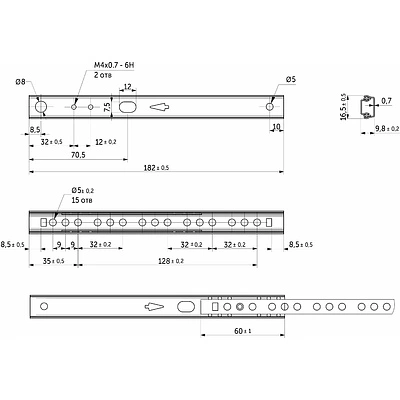 Направляющая шариковая L-182 h=17 AKS A - фото 2