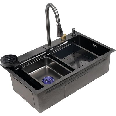 Мойка н/сталь, прямоугольная одночашевая со смесителем, 750*450мм, графит, PVD покрытие, врезн на/вровень столешнице, AKS (3,2мм) - фото 3