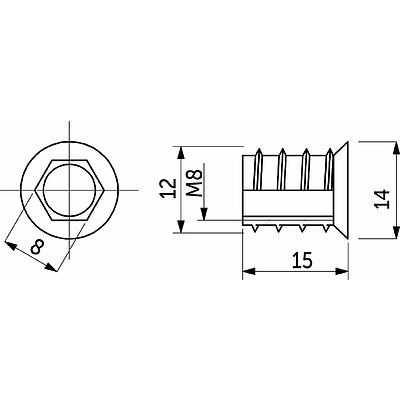 Гайка Rampa М8*12*15 с шестигран. углублением с буртиком (уп/ 10 шт), AKS - фото 2