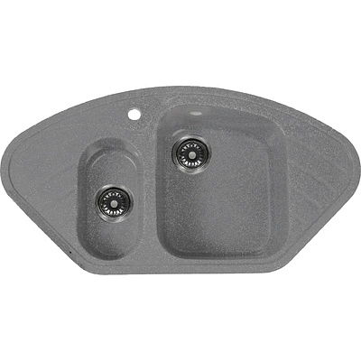 Мойка каменная, угловая двухчашевая, S-31, 945*500мм, темно-серый, врезная, Sim Gran - фото 1