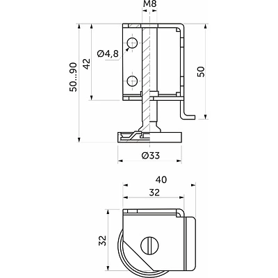 Опора регулируемая М8 угловая с поддержкой боковины правая (1 компл. = 1 боковина, 1 рег. винт) AKS - фото 2