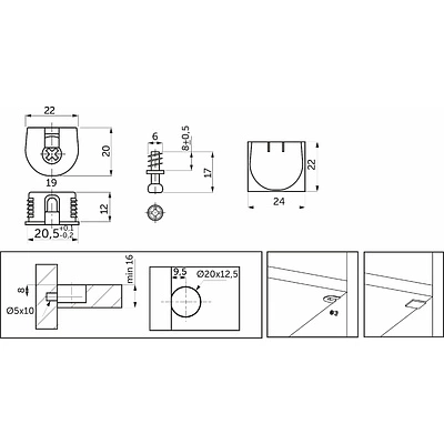 Эксцентриковая стяжка быстрого монтажа 20 мм коричневая + шток 6*8мм + заглушка (уп/100шт) AKS PLUS - фото 2