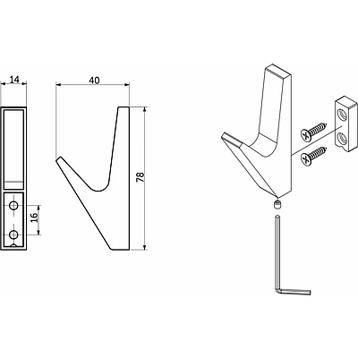 Крючок меб. однорожковый мет. FIX черный матовый AKS - фото 2