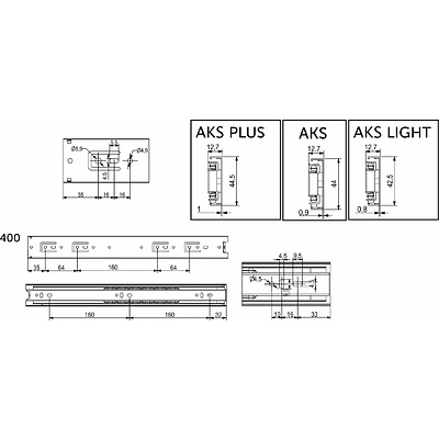 Направляющая шариковая L-400 h=45 AKS PLUS A - фото 2