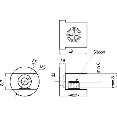 Полкодержатель для стекла мет. 306 (6-8мм) хром AKS - фото 2
