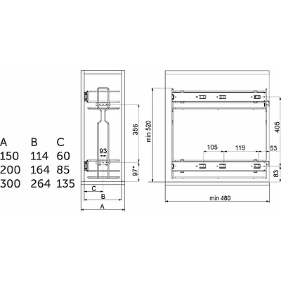 Выдвижная корзина-карго 200 крепл.боковое/универс. б/н, белый WIEXPOL - фото 2