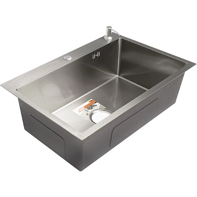 Мойка н/сталь, прямоугольная одночашевая, 700*460мм, глянец сатин, врезн на/вровень столешнице, AKS (3,0мм) - фото 3