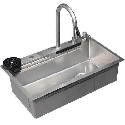 Мойка н/сталь, прямоугольная одночашевая, со смесителем, 750*450мм, соты сатин, PVD, врезн на/вровень столешнице, AKS (3,2мм) - фото 4