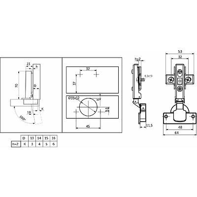 Петля накладная с доводчиком 48мм h2 clip-on AKS (еврошурупы) - фото 2