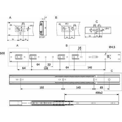 Направляющая шариковая L-500 h=45 AKS PLUS SOFT CLOSE A - фото 2