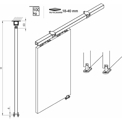 Комплект STANDART для 1 раздвижной двери LAGUNA 100 кг (с направляющей L-2000 мм, с креплением направляющей к потолку) - фото 2
