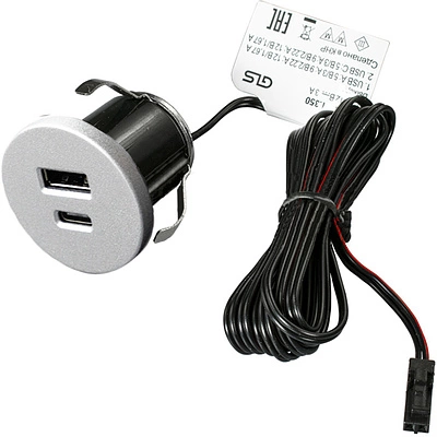 Устройство для зарядки аккумуляторов алюминий GNI-USB USB A + C, 12VDC, 5VDC 3A, GLS - фото 1