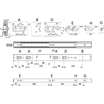 Направляющая шариковая L-550 h=45 PRIME by AKS SOFT CLOSE A - фото 2