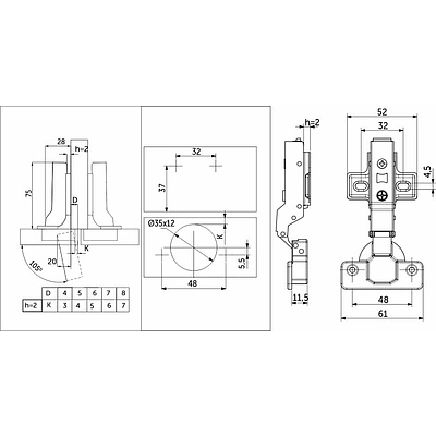 Петля полунакладная с доводчиком 48мм h2 clip-on PRIME by AKS (саморезы, заглушки) (упак. = 2 шт.) - фото 2